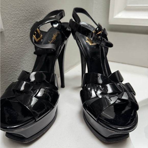 Yves Saint Laurent Shoes - YSL Tribute 120 Patent Leather Platform Sandals